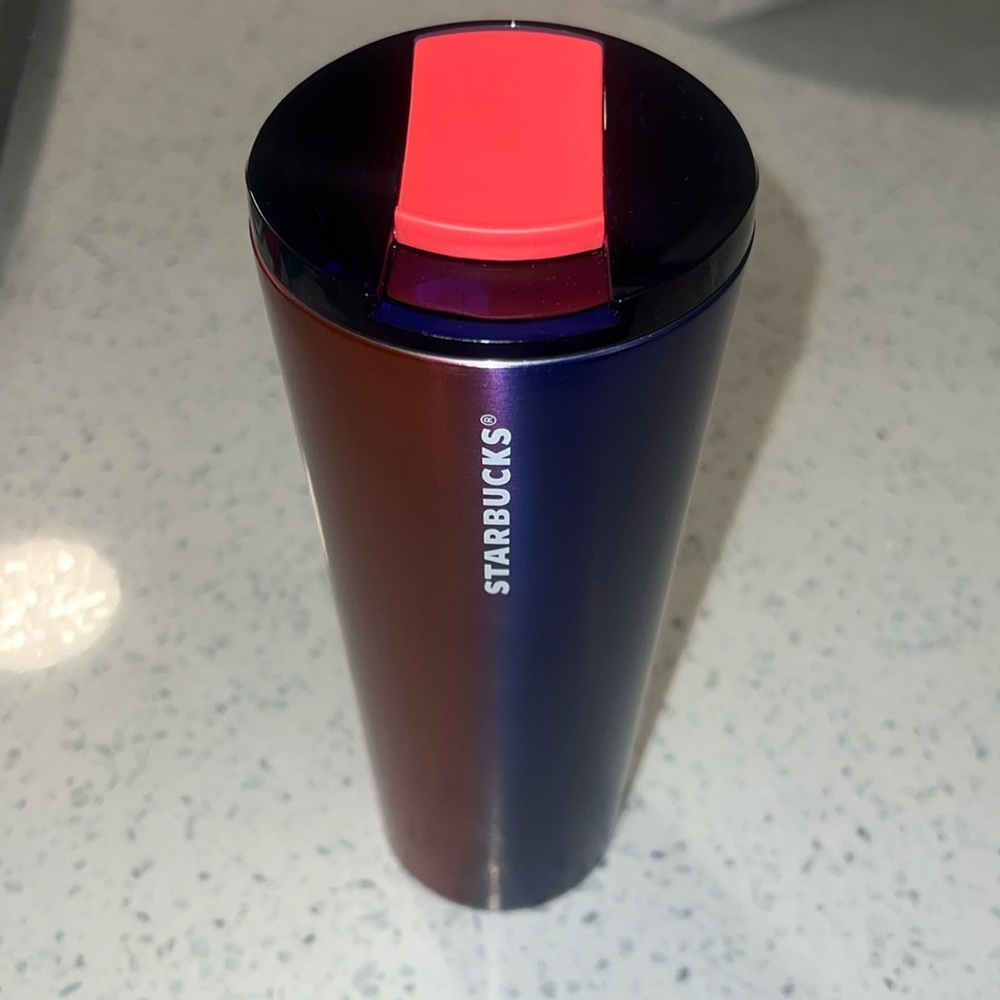 Starbucks coffee cup. Blue and red. New with tag still inside.